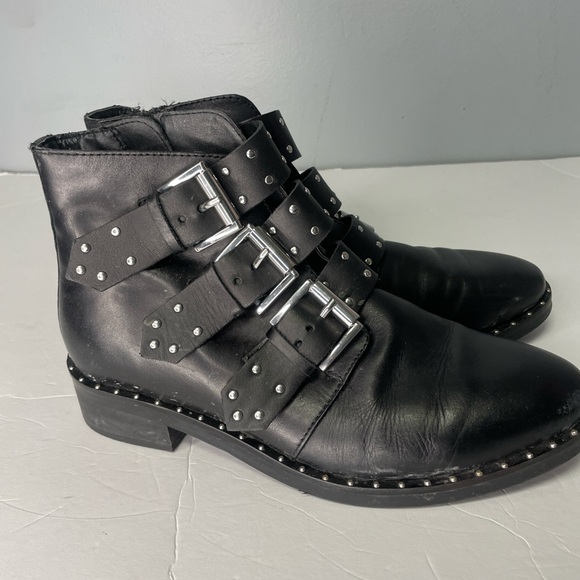 ASOS women’s triple buckle black leather ankle boots. Studded. Size 6 - Picture 3 of 8